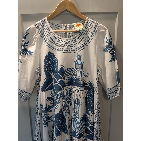FARM Rio Ancient Garden‎ Midi Dress Women's Small Cotton Puff Sleeve Sz Medium - Picture 3 of 13